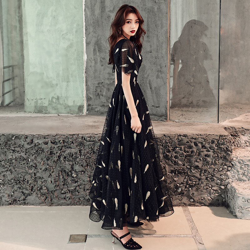 高品質大割引ウェディングドレス ウエディングドレス カラードレス カクテルドレス ロングドレス ブラック 黒 フェザー柄 パーティードレス 発表会ドレス 演奏会 ステージドレス イブニングドレス フォ 6,939円