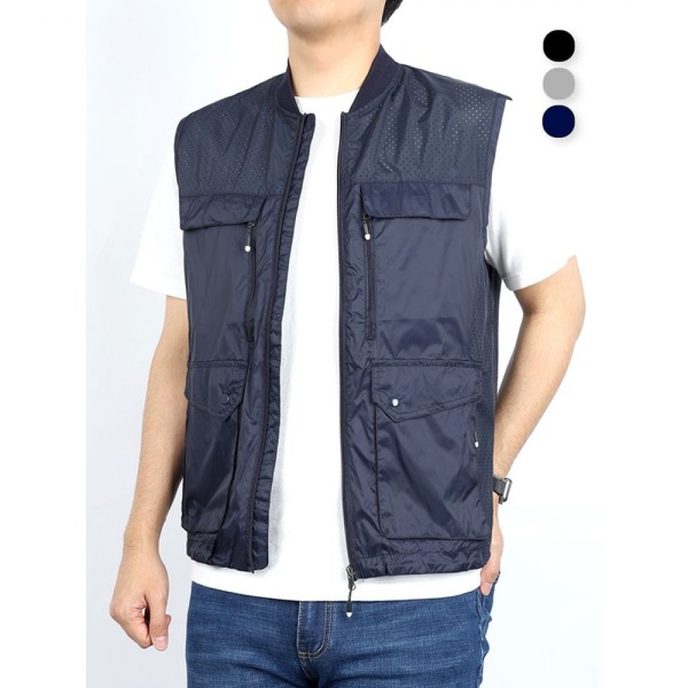 (ノーブルジーンズ) Q MC シボリメッシュベストメンズベストサマーメッシュマルチポケットキョンランベスト