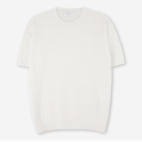 メンズ ケーブル リネン ラウンド 半袖 ニットTシャツ AT-KNH-Q012-アイボリー