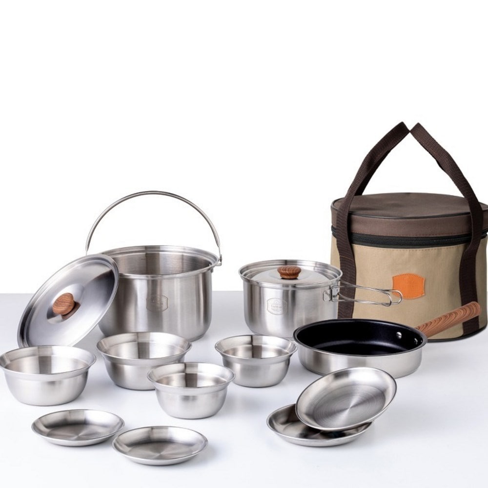 キッチンからキャンプまで！ステン三重床設計 鍋 フライパン インダクション兼用 キャンプ コペル 12種 フルセット 24人用