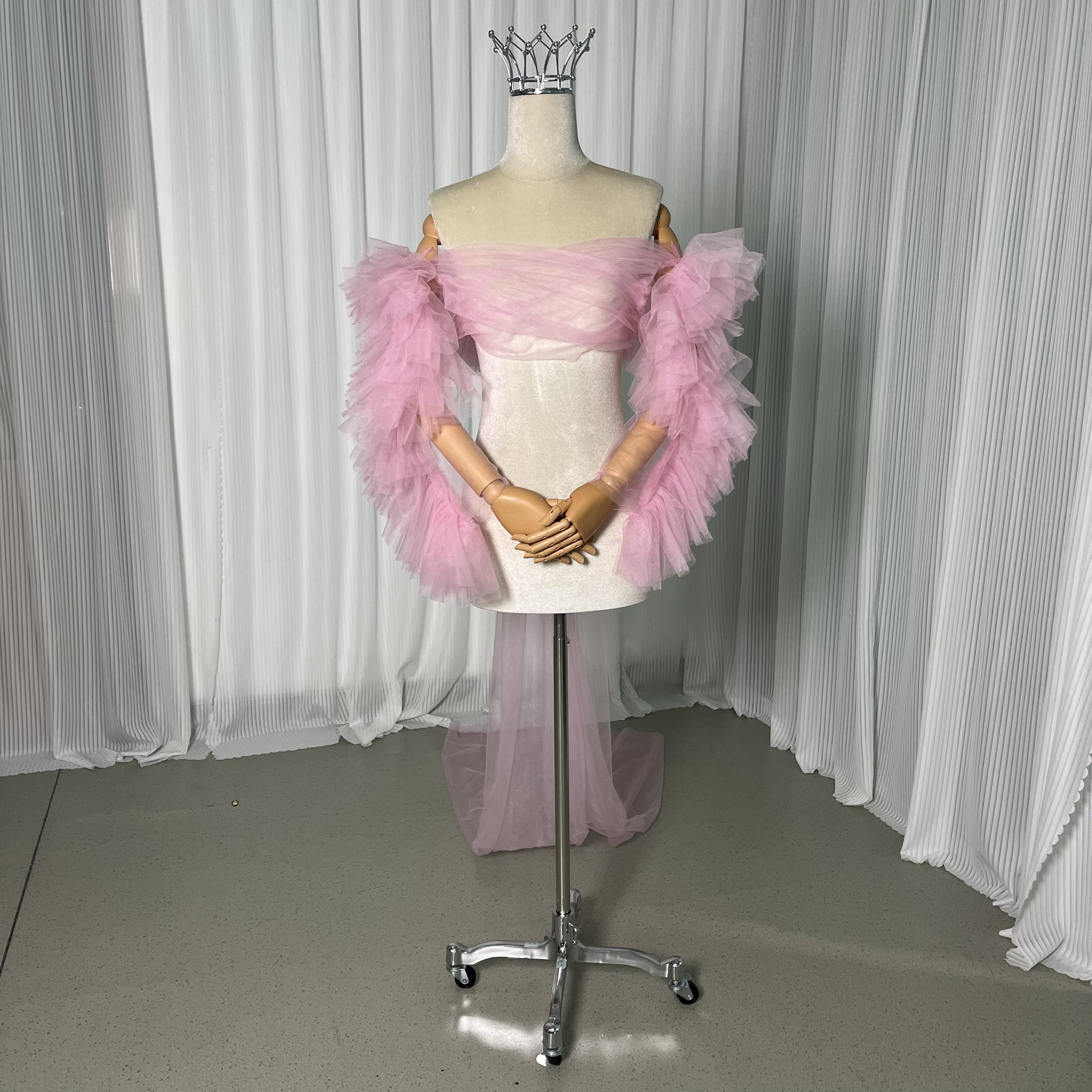 可愛い ドレスアレンジ用トップスのみ ボレロ ピンク ソフトチュール ベール風ポンチョ 花嫁