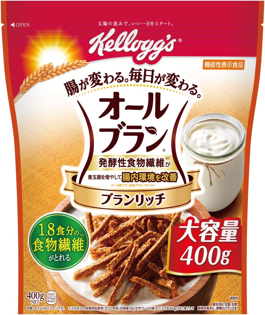 ケロッグ オールブラン ブランリッチ 大容量 400g ×6袋 小麦ふすま シリアル 腸活 発酵性 食物繊維