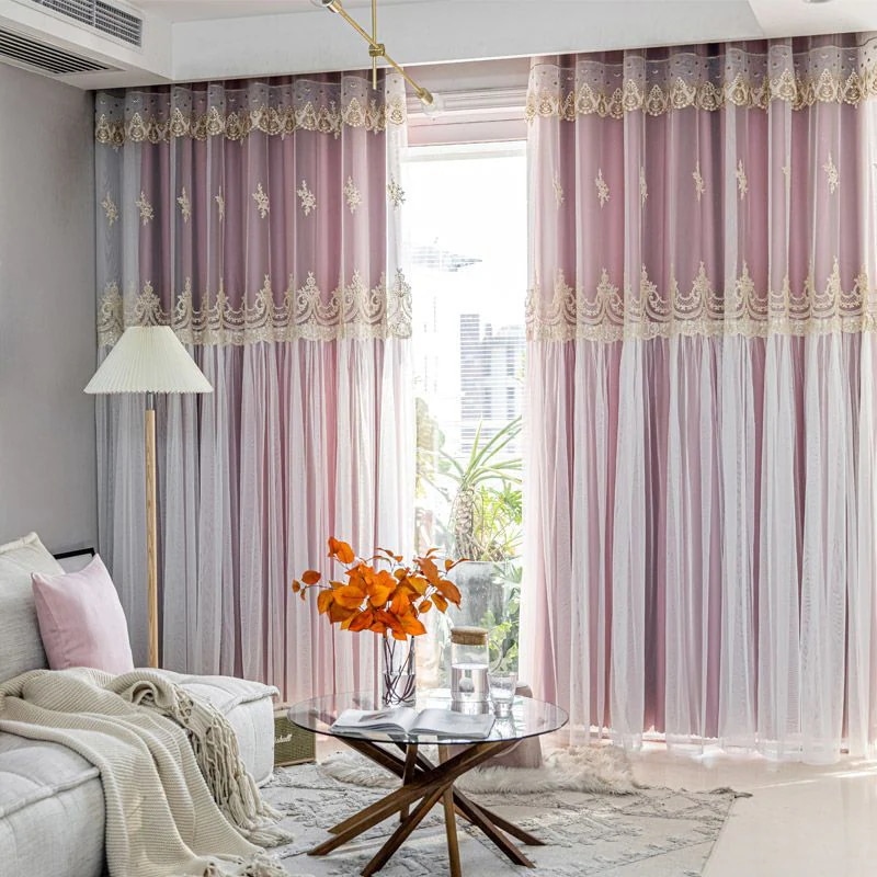 韓国ファッション カーテンセット遮光カーテン+レース２枚組/ レースカーテン 断熱 遮光 省エネ レースカーテン/ UVカット防音 北欧風 かわいい ホームデザイン