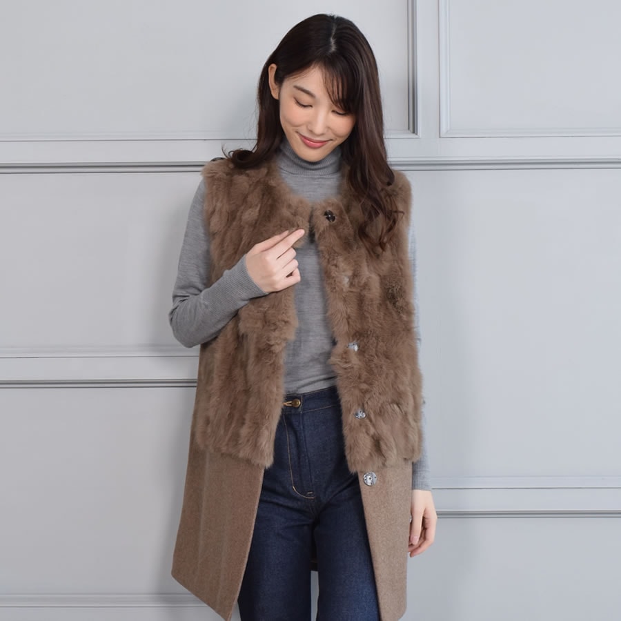 ファーベスト ラビットベスト メルトン ジレ ロング丈 ベスト レディース 秋冬 プレゼント【Merfirge】 (rv0502)