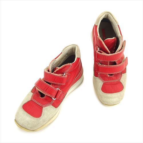 スニーカー シューズ 靴 キッズ ベルクロ 28 スポーツライン レッド グレー 灰色 シルバー 中古