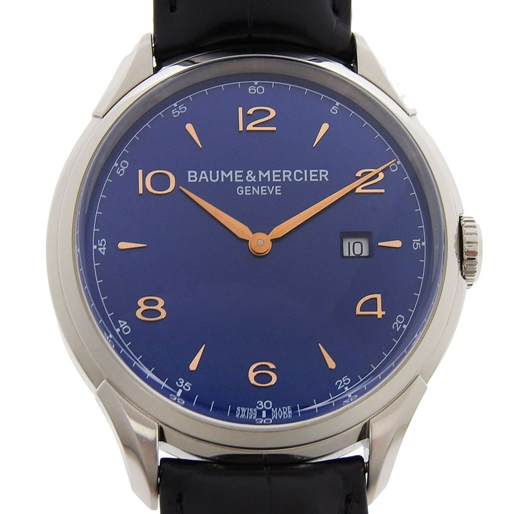 Baume & Mercier ボーム＆メルシェ クリフトン M0A10420 腕時計 ステンレススチール 型押しレザー クオーツ アナログ表示 メンズ 青文字盤 中古品 Aランク