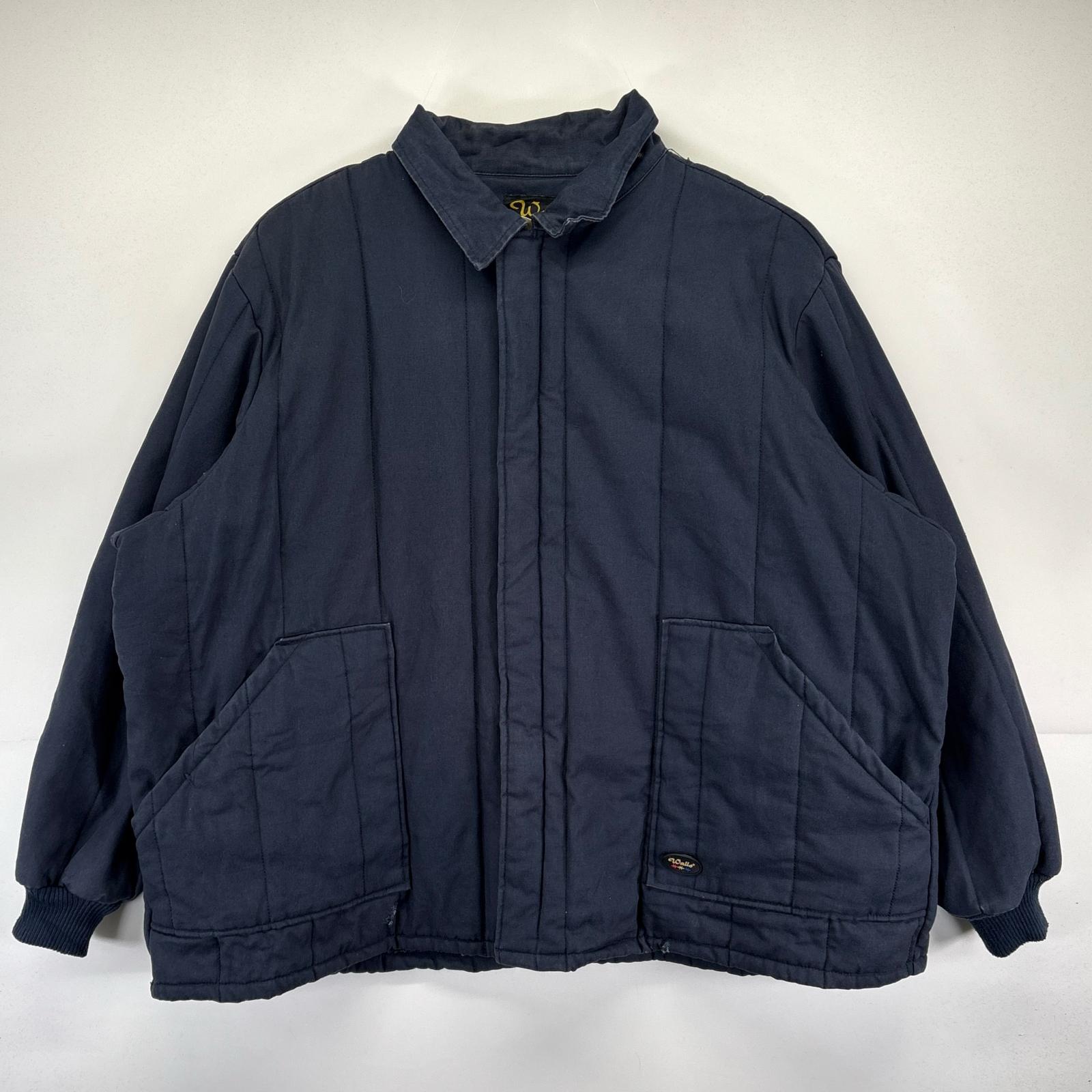 古着 Walls ワークジャケット 大きいサイズ カバーオール フルジップ ワンポイントロゴ ダック生地 中綿 5XL TALL ネイビー メンズ