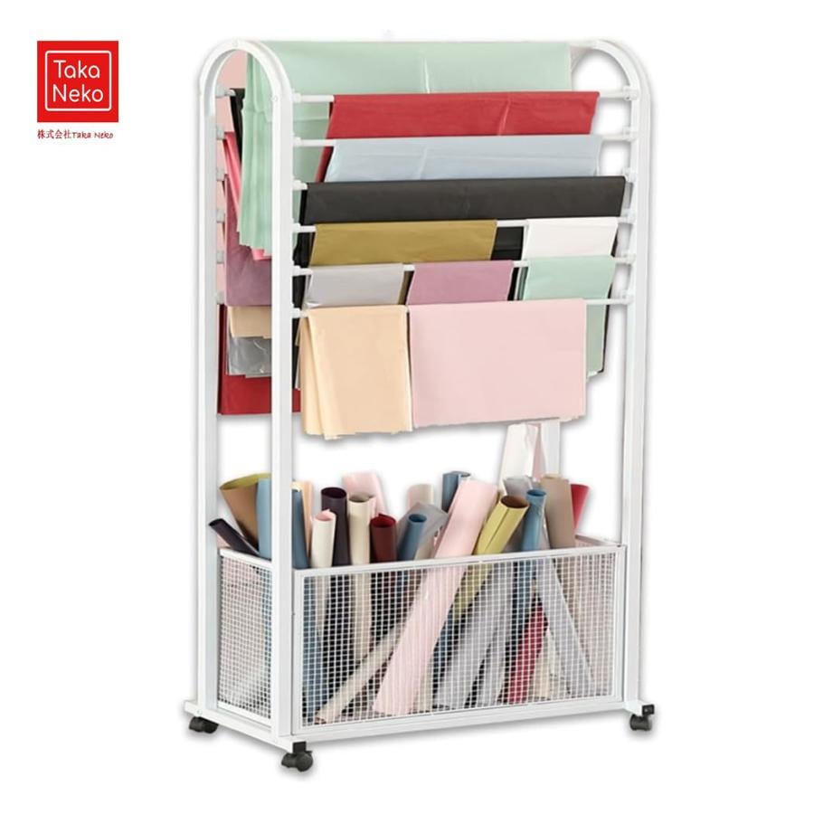 リボン スカーフ ラッピング ペーパーラック スタンド ホルダー 花の包装紙 可動式 ラッピングペーパー 花屋 ギフトショップ 収納ホルダー ブラック多目