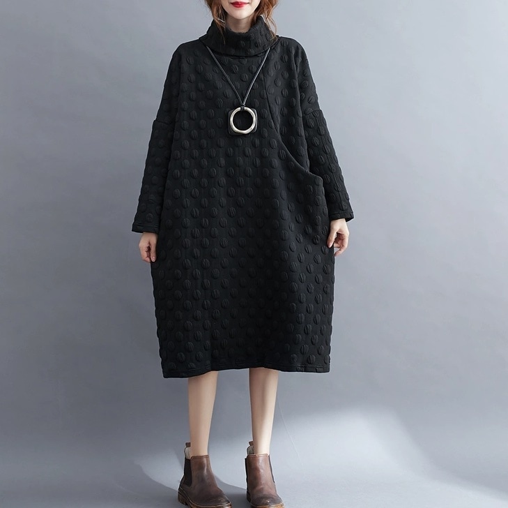 レディース ワンピース フレア ミモレ 長袖 ハイネック タートルネック Aライン フェミニン ストリート かわいい 大人可愛い シンプル カジュアル 上品 おしゃれ レトロ こなれ感 ガーリー