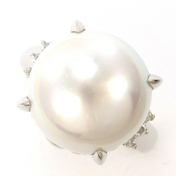 PT900 プラチナ リング 10号 南洋真珠 約14mm ダイヤ 0.10 カード鑑別書 中古