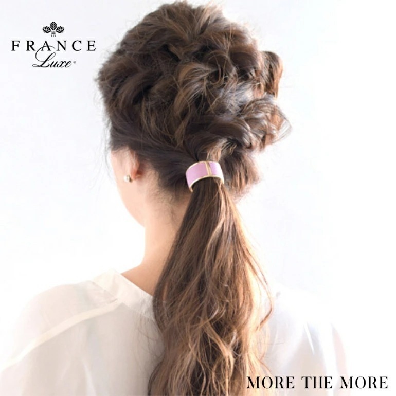 France Luxe フランス ラックス パステル インレイ レザー カフポニー （スプリング オーキッド） ヘアカフ 簡単 ポニーテール ヘアゴム カフ 高級 まとめ髪 レディース ヘアアクセ