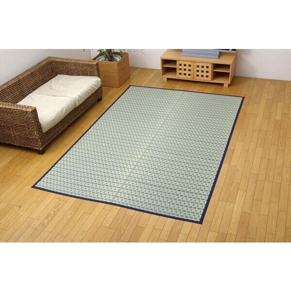 1030980040602 掛川織 い草カーペット 『雲仙』 ブルー 江戸間6畳(約261×352cm) メーカー直送