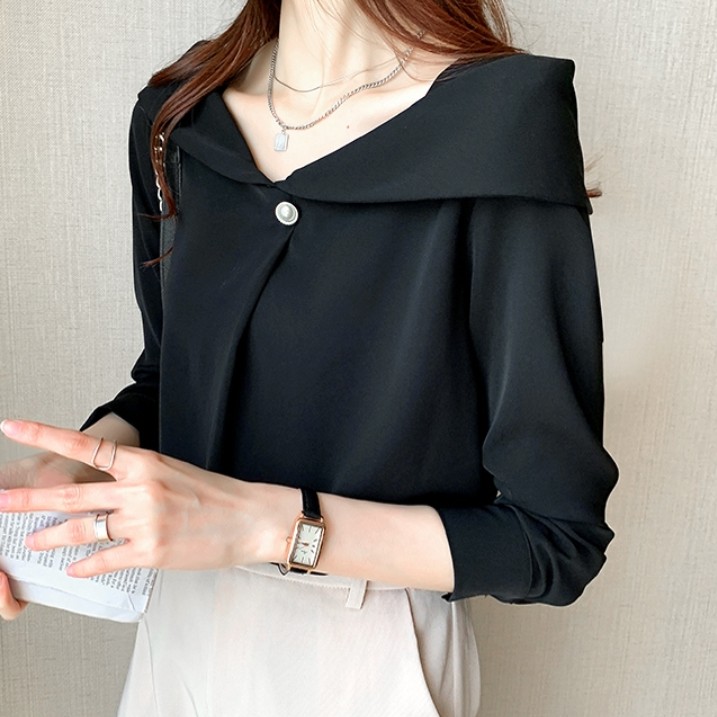 【着た瞬間 即お洒落見せ！】 定番シンプル 通勤/OL ボートネック プルオーバー 長袖 シャツ