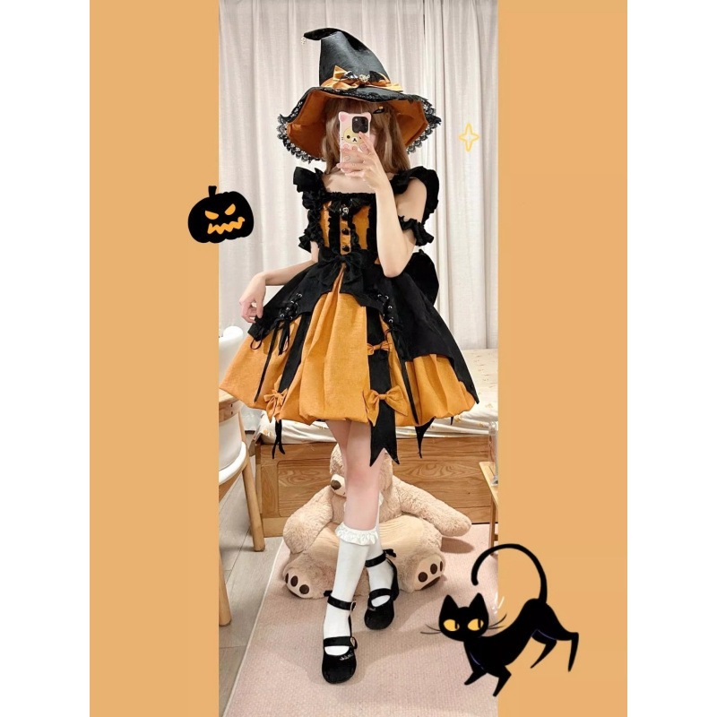 クリスマスの新しいバトルスーツパンプキンカラーの小さな魔女のロリータドレス JSK ロリータかわいいプリンセスドレス
