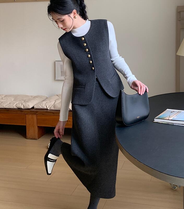 高品質!スカートスーツ レディース ママスーツ ベスト+スカート ロングスカート セットアップ 上下セット 2点セット フォーマル リクルートスーツ 就活スーツ 卒業式 入学式 春 秋 無地 シンプル