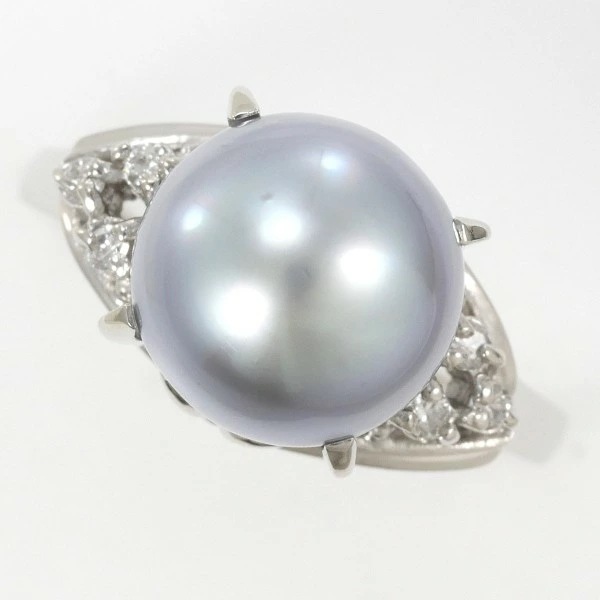 PT900 プラチナ リング 14号 パール(真珠) 約9.5mm ダイヤ 0.08 中古