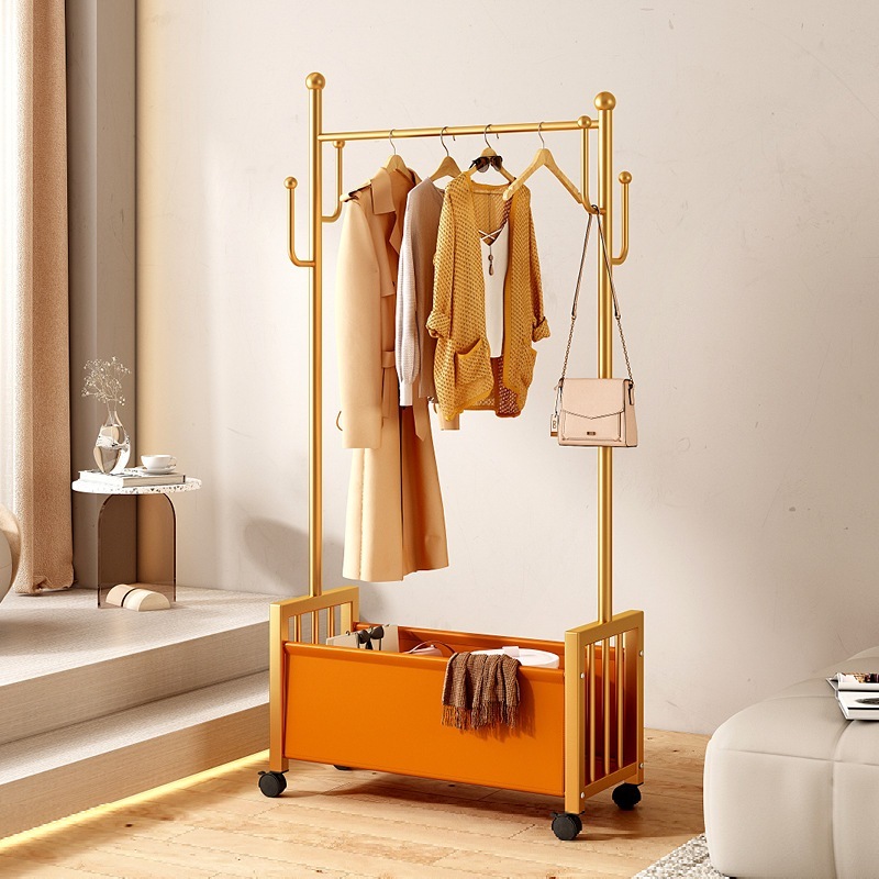 洋服ハンガー床置き寝室衣類乾燥ラック家庭用取り外し可能な車輪付きリビングルームライト高級コートラックシングルポールシンプル洋服ハンガー