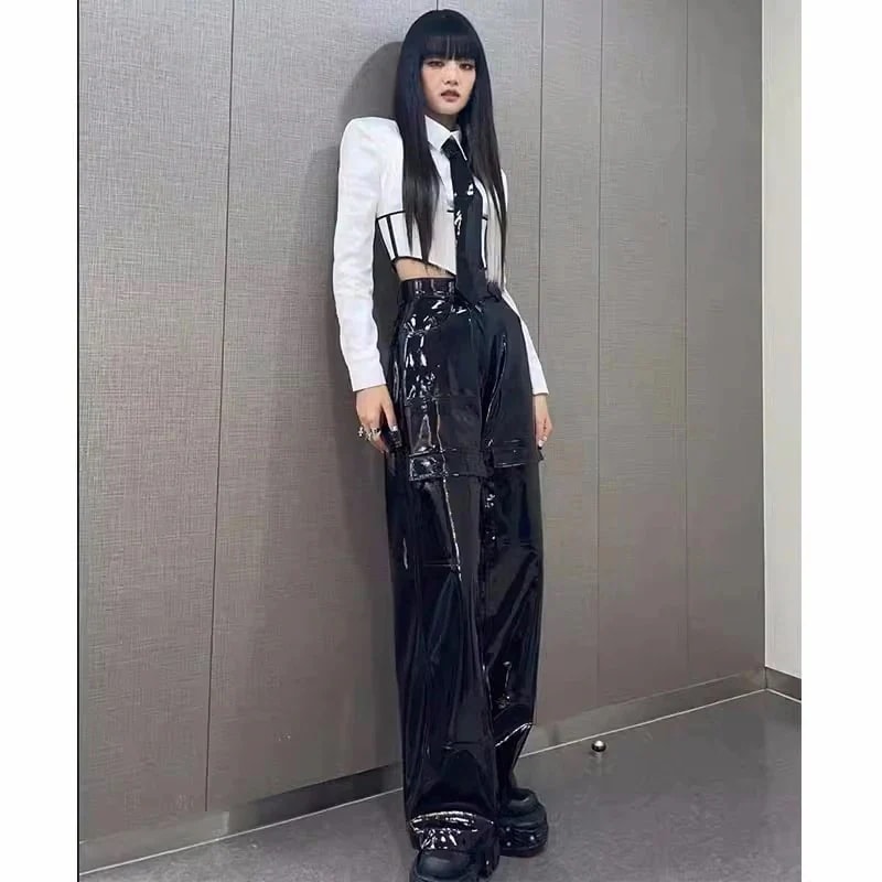 【2枚購入で200円 OFF！急速出荷】ギドルジャズダンスヒップホップjazzパフォーマンス衣装レザーパンツスーツ