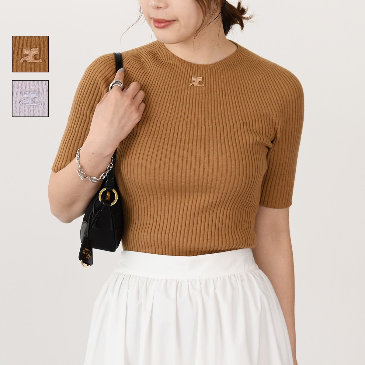 ニット トップス SOLAR ライト リブ セーター 124MPU130FI0049 レディース ピンク ブラウン ロゴ 半袖 ウール ハイネック 春 35,620円