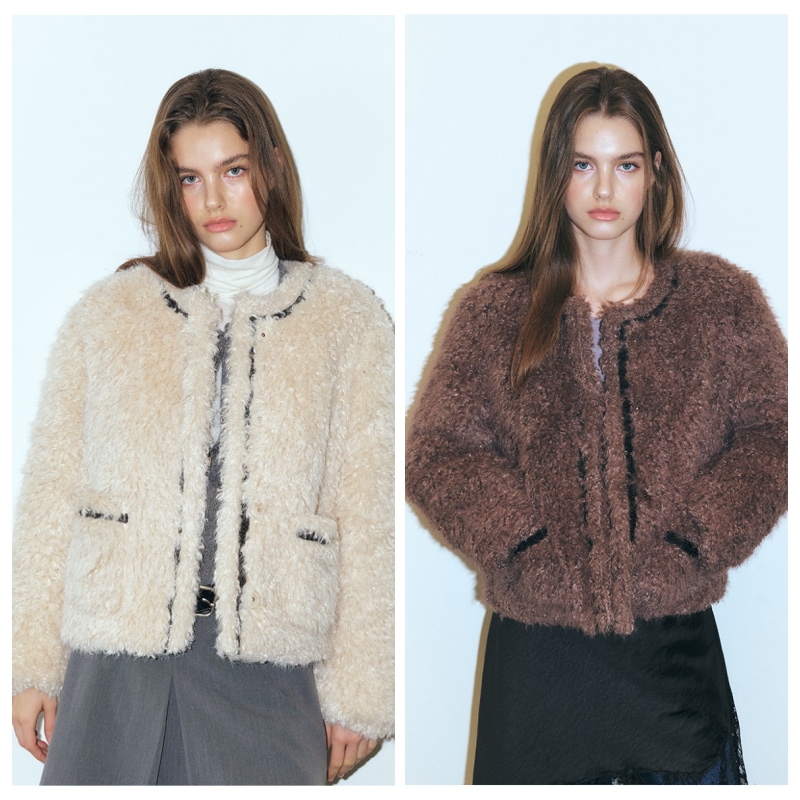 【ETMON】 TRIMMED CURLING FUR COAT : 2COLORS