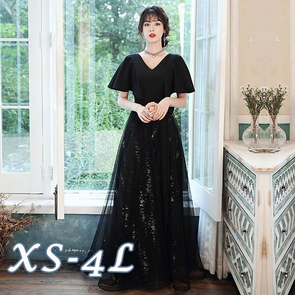 ドレス レディース ロングドレス 演奏会 袖あり ハンカチーフスリーブ ピアノ 発表会 母親 結婚式 韓国 ロング 体型カバー