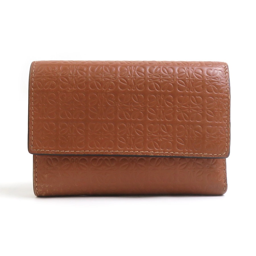ロエベ LOEWE 三つ折り財布 アナグラム レザー ブラウン レディース 56468a