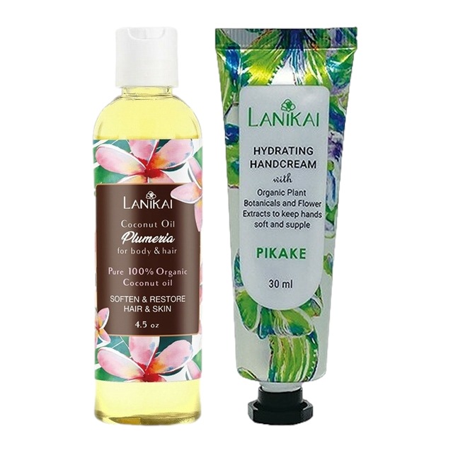 ラニカイ バス＆ボディ ボディ＆ヘアオイル +トロピカル ハンドクリーム のセット 130ml+30ml プルメリア+ピカケ
