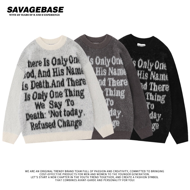 アメリカのハイストリートレタージャカードイミテーションミンクセーター男性と女性の秋と冬の怠惰なスタイルプルオーバーカップルニットセータークール