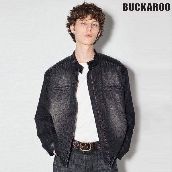 [驪州店] 男性レザーパッチバイカーデニムジャケット(B255DJ300P)