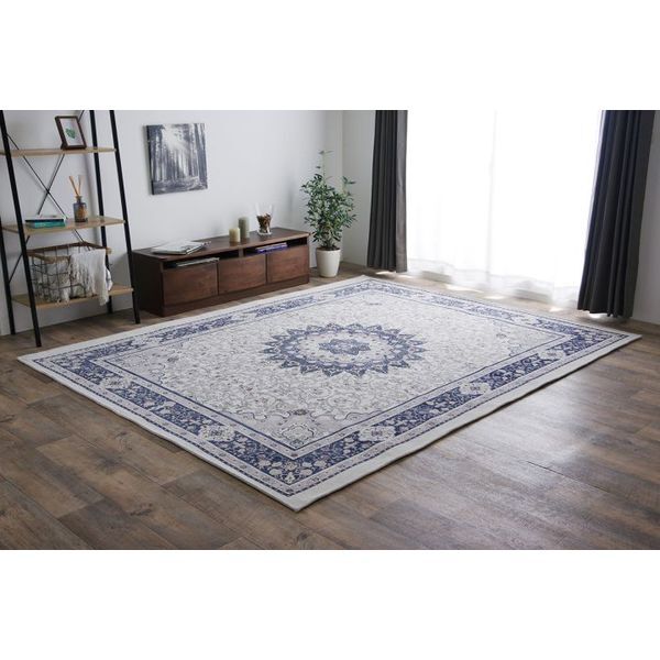 1291260044202 ラグ 長方形 手洗い ジャガード織 メダリオン柄 コンパクト 滑りにくい加工 ブルー 約1.5畳 約130×185cm オールシーズン ホットカーペット対応 メーカー直送 6,765円