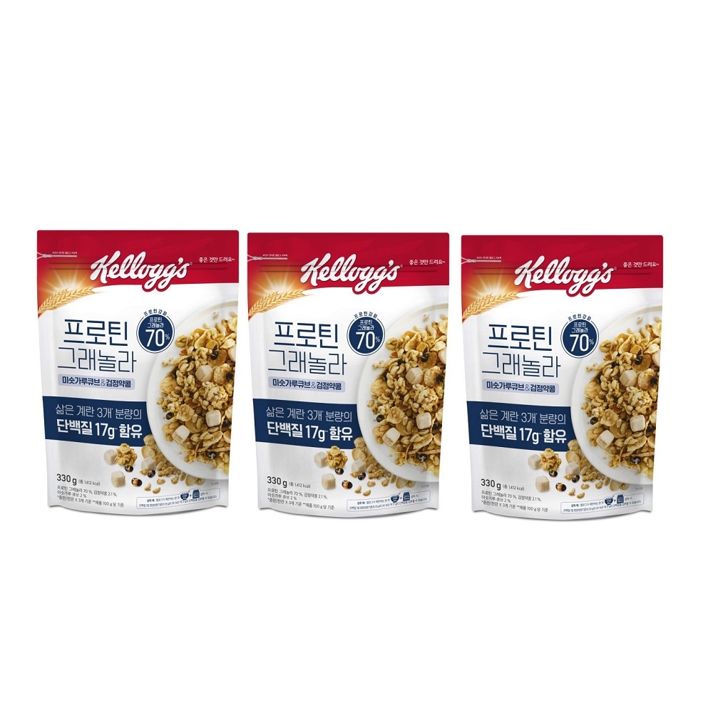 韓国-K MEAL-ケロッグ プロテイングラノーラ（黒薬豆）3袋 運動前後 パパの朝食代わりおやつ 手軽な一食-K FOOD