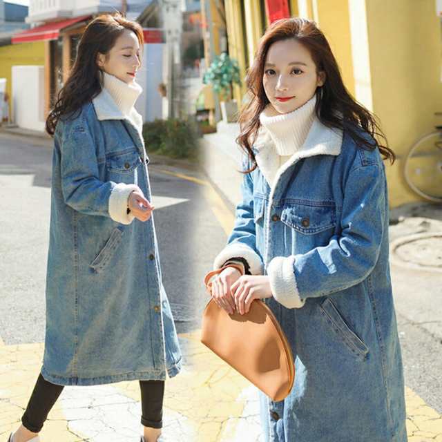Gジャン レディース デニム ジャケット 裏ボア コート モッズコート ロングコート デニムコート 長袖 カジュアル 防寒着 冬 アウター 通勤 シンプル 大きいサイズ