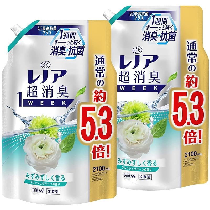 【即納】【まとめ買い】 【大容量】 レノア 超消臭 1WEEK 柔軟剤 フレッシュグリーン 詰め替え 2100mL × 2個