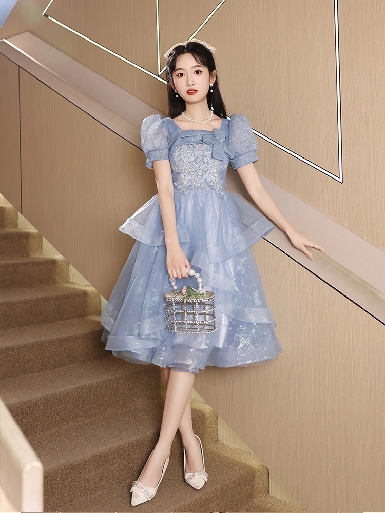 ブルーのイブニングドレス 女子校式 夏