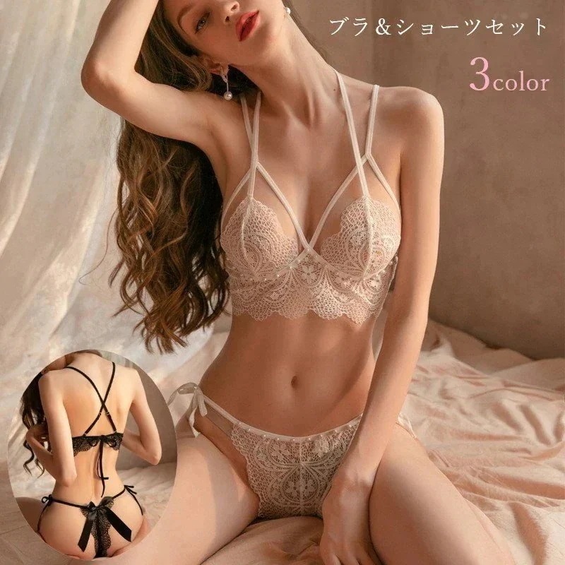 1つ買うと10個無料ブラジャー 三角ブラ Tバックショーツ Tバックパンツ 上下セット 2点セット ブラ ショーツセット1251