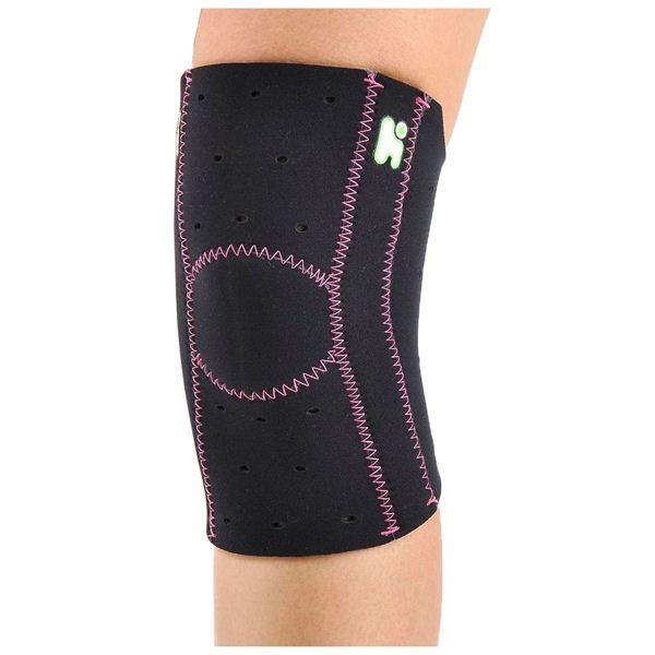 [日本製サポーター]ヘルスポイント マラソンズニーサポート10ホール付） ブラックxピンク S-M