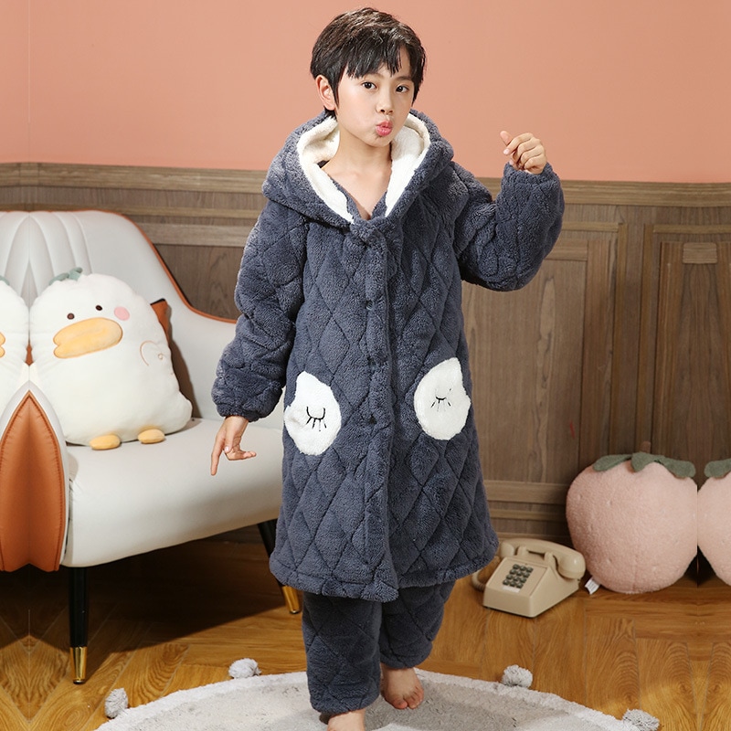 暖かい パジャマ キッズ 150 子供 長袖 パジャマ 着ぐるみ可愛い 秋 冬 もこもこ 暖かい 上下セット ナイトウェア 厚手 ルームウェア 長袖 大きいサイズ児童パジャマ秋冬三層厚付け男児延長金大