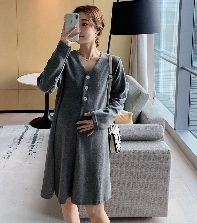 【送料無料】マタニティ Vネック 長袖 授乳服 ワンピース サイズ展開豊富 M4XL