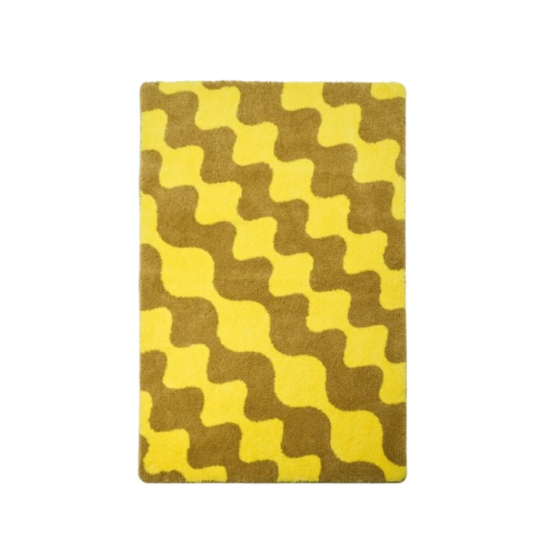 コージービッグラグ WAVE OR WAVE YELLOW 170x110cm ビッグサイズラグ インテリアラグ リビングマット ふわふわタッチ 滑り止め付き
