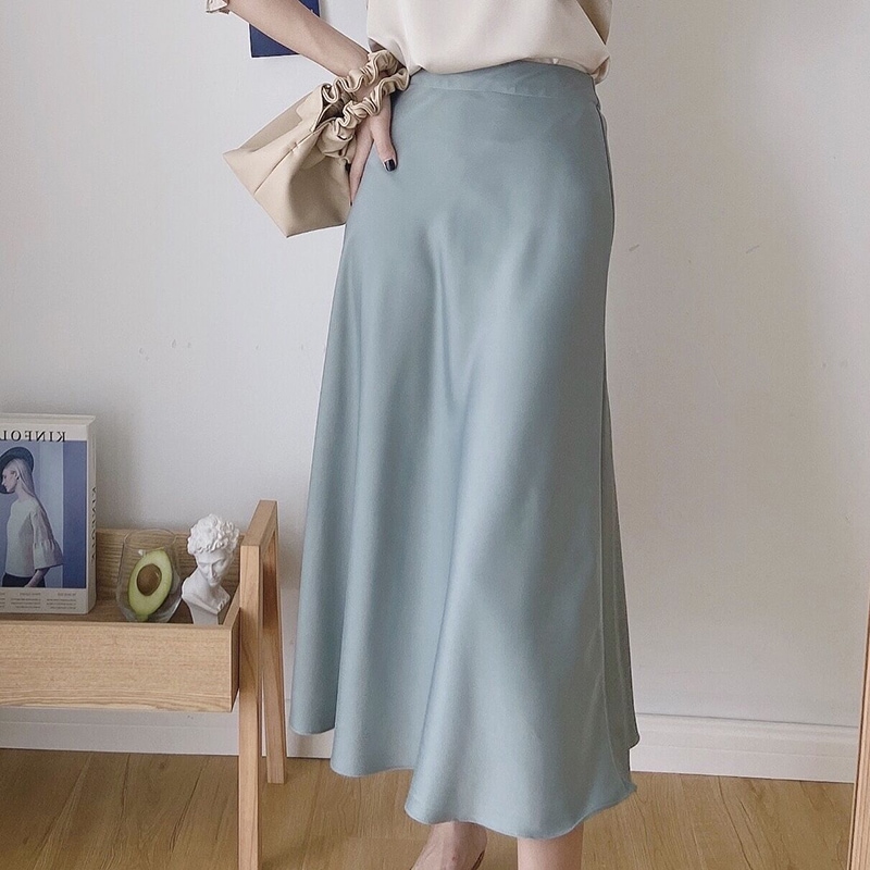 スカート ロングスカート 膝下 ロング ロング丈 フィッシュテール サテン かわいい 大人可愛い きれいめ シンプル カジュアル 大人 上品 おしゃれ お洒落 かっこいい レトロ 大人女子 こなれ感