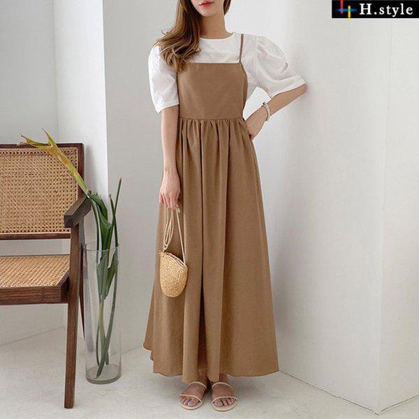 HスタイルDKアルプスリネン紐ロングワンピース/夏/麻ワンピース/リネン/シフォン/捺染/フラワー/半袖/ルーズフィット