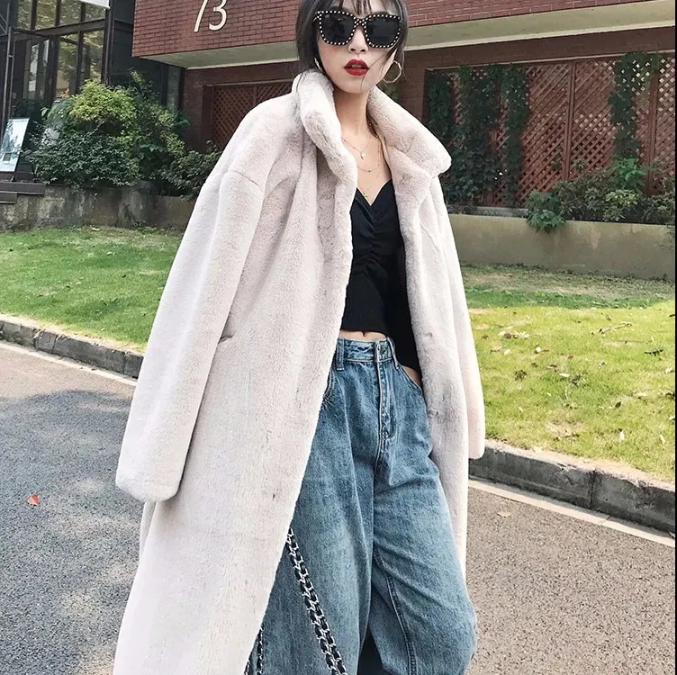 24 韓国版ミンクの毛皮のコート女性ロングスタンドカラー環境に優しいコートカジュアル人工ウサギの毛皮