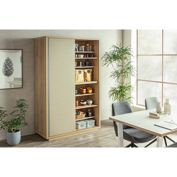 ツキミ 約幅120cm キャビネットKB （ナチュラルベージュ）組立式