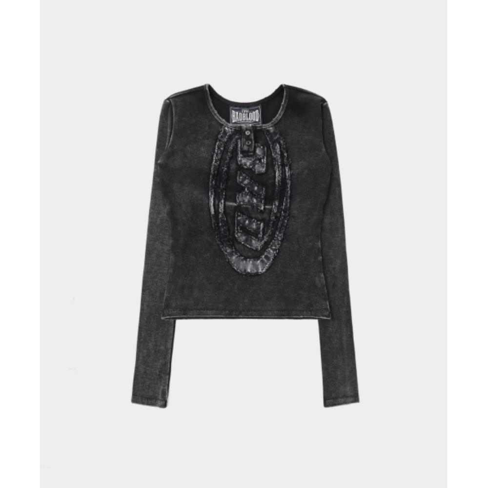 BADBLOOD Squad Logo Henley Neck Long Sleeve Black w-tee2 9,477円