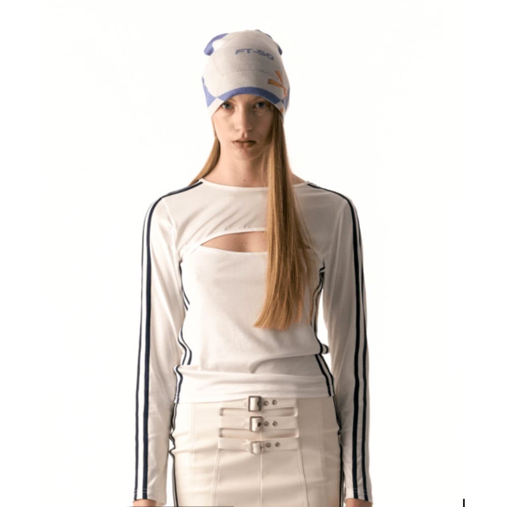 2000Archives Line cutout long sleeve top white 2423FWTP0