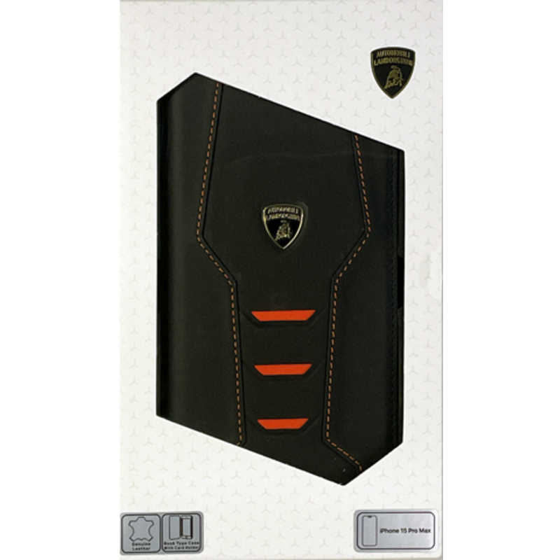 エアージェイ　ランボルギーニ iPhone15 Pro Max用 本革 手帳型ケース オレンジ　LBTPUFCIP15PMHUD16OE