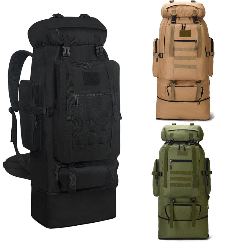 100L拡張可能なレジャーハイキングデイパック - 大容量耐久性のあるオックスフォードクロスキャンプ登山屋外アドベンチャー用の複数のポケットとコンパートメントブラック旅行用のバックパック