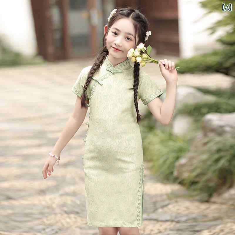 子供服 チャイナドレス 春夏 半袖 パーティー お呼ばれ エキゾチック かわいい キュート 女の子 キッズ