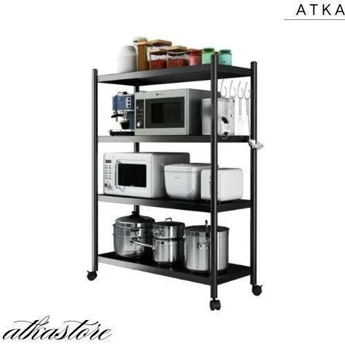 キャスター付き キッチンラック 4段 電子レンジ台 大型 レンジラック レンジワゴン レンジボード 炊飯器 食器棚