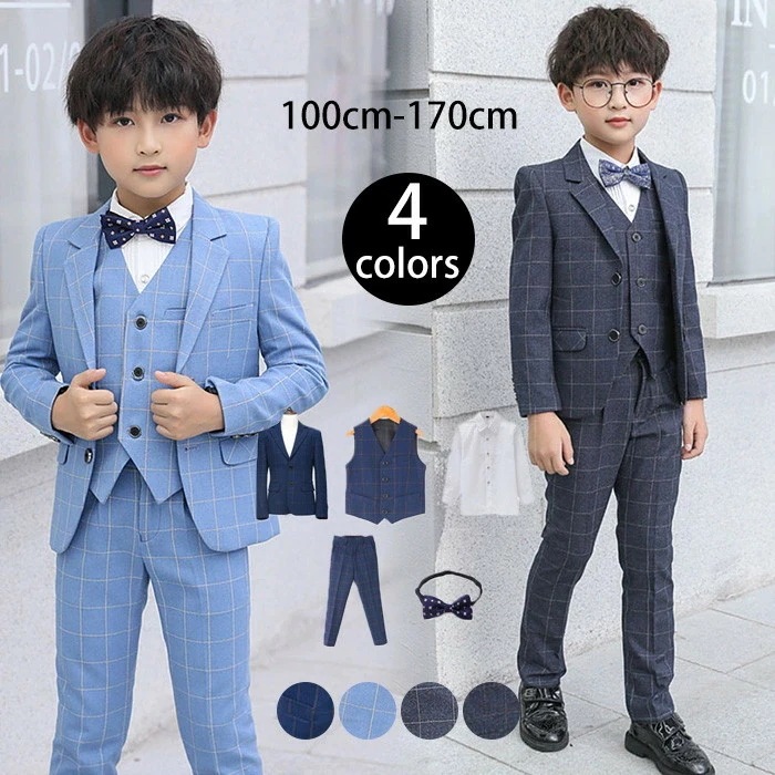 キッズ スーツ 男の子 子供服 3点セット ジャケット ズボン 長袖 ストライプ 入園式 卒園式 入学式 卒業式 子供発表会 七五三 フォーマル ジュニア